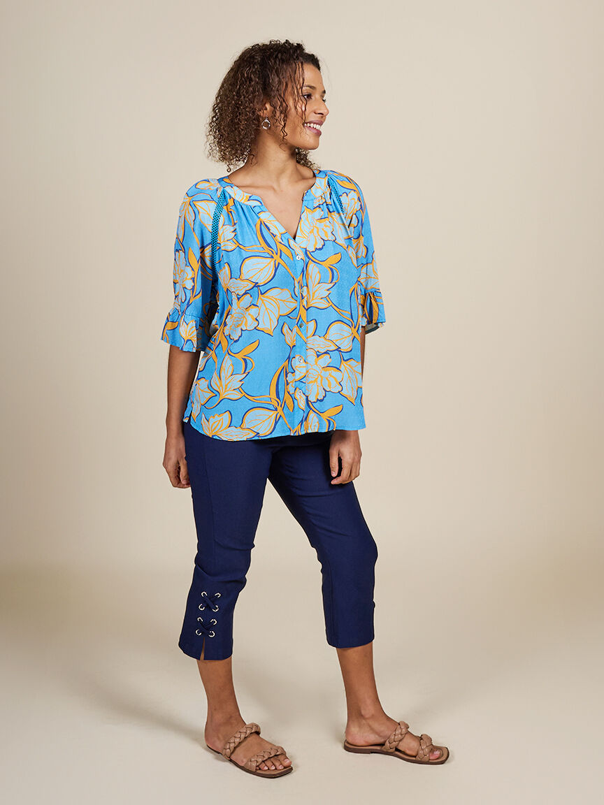 &frac34; Ruffle Sleeve Jacquard Blouse  Image 4