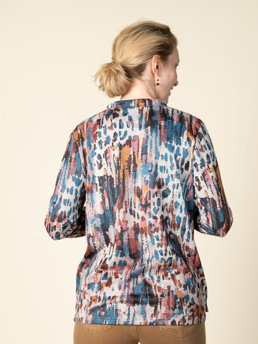 Long Sleeve Patterned Drawstring Top