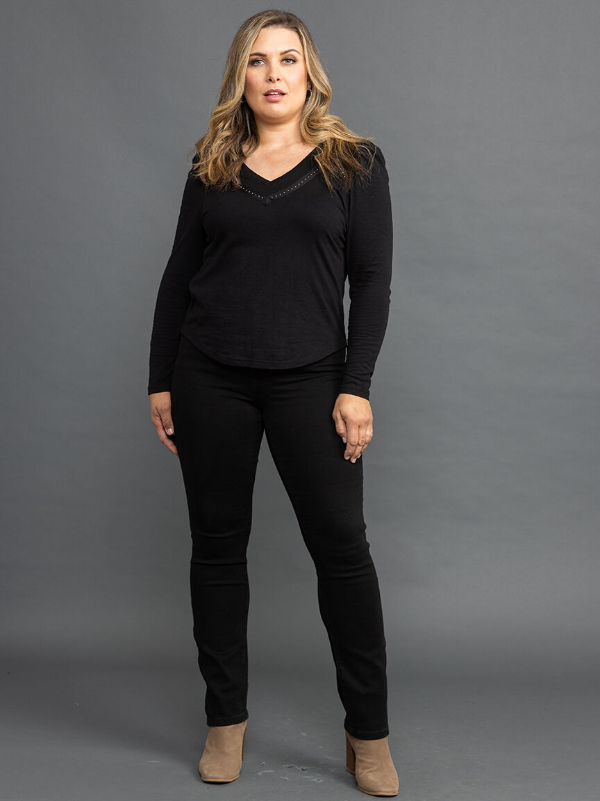 Studded Trim V-Neck Top  Image 1