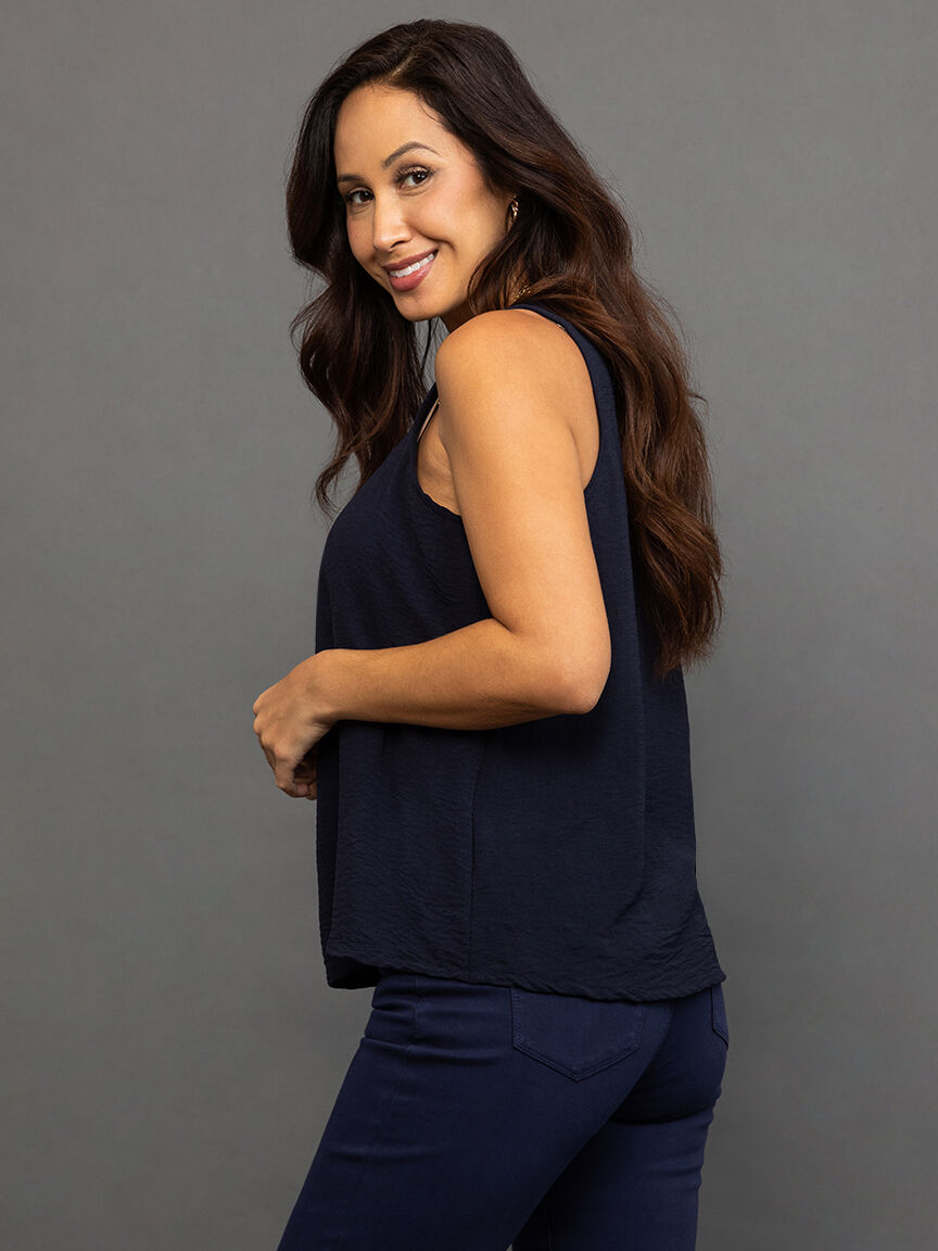 Sleeveless top with pleat detail