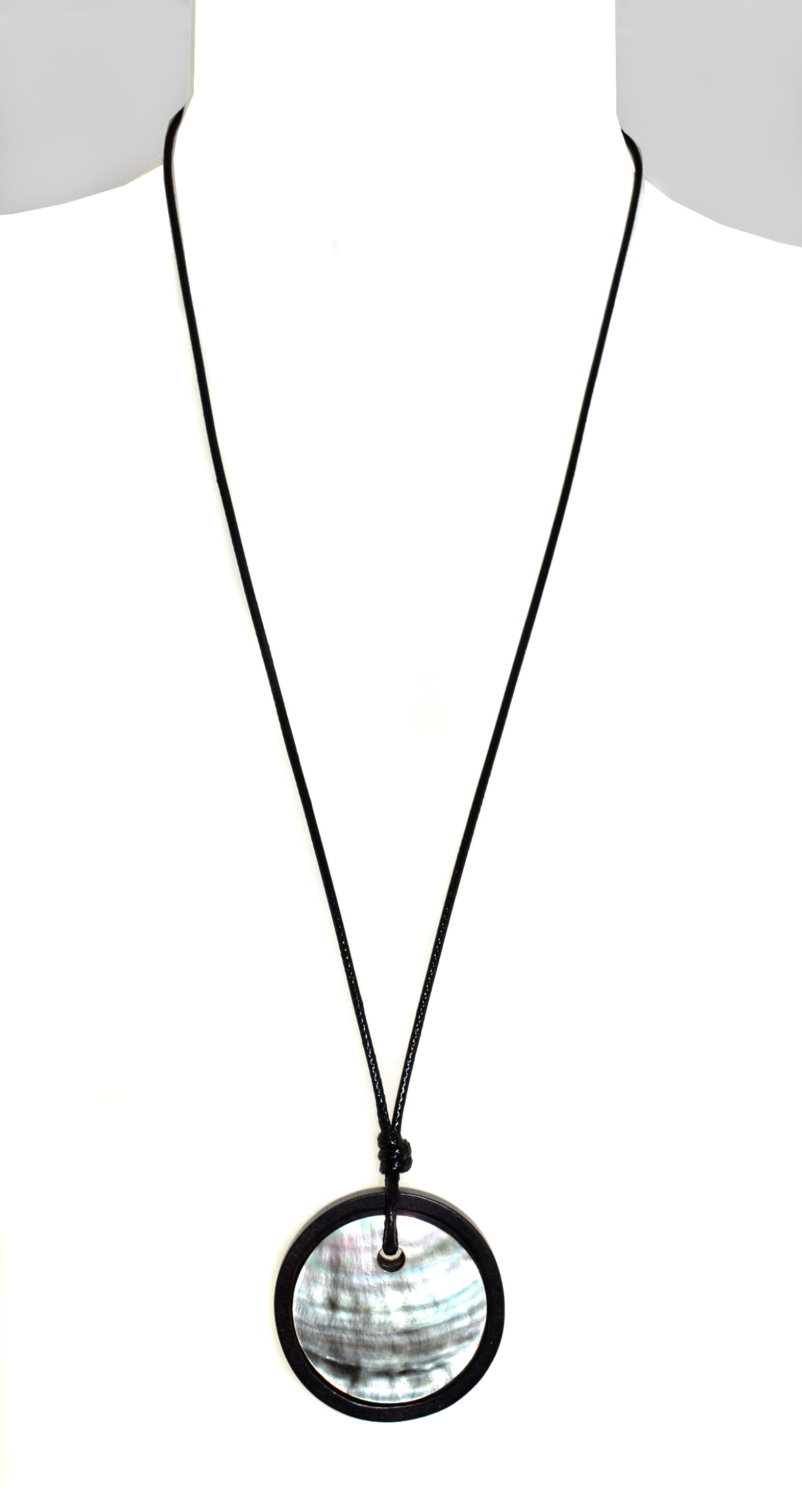 Cord Necklace With Round Abalone Pendant