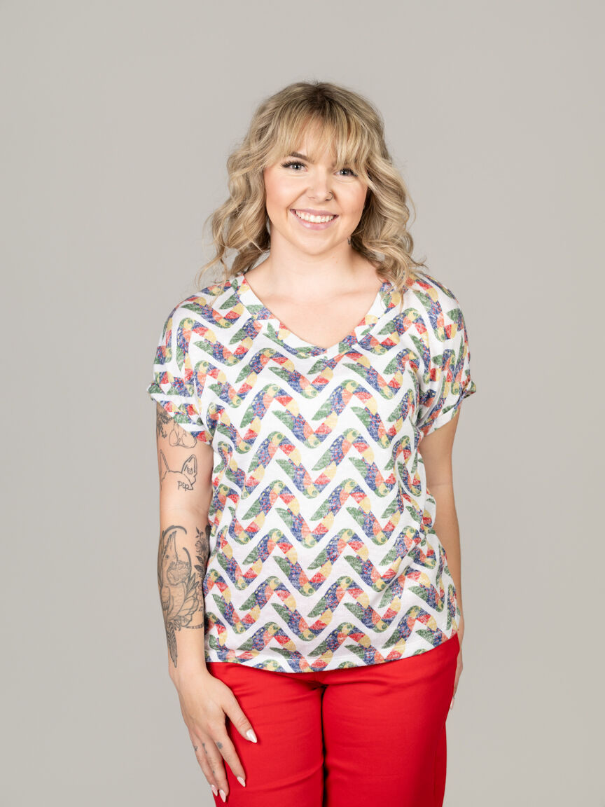 2-Way Neckline Abstract Print Top