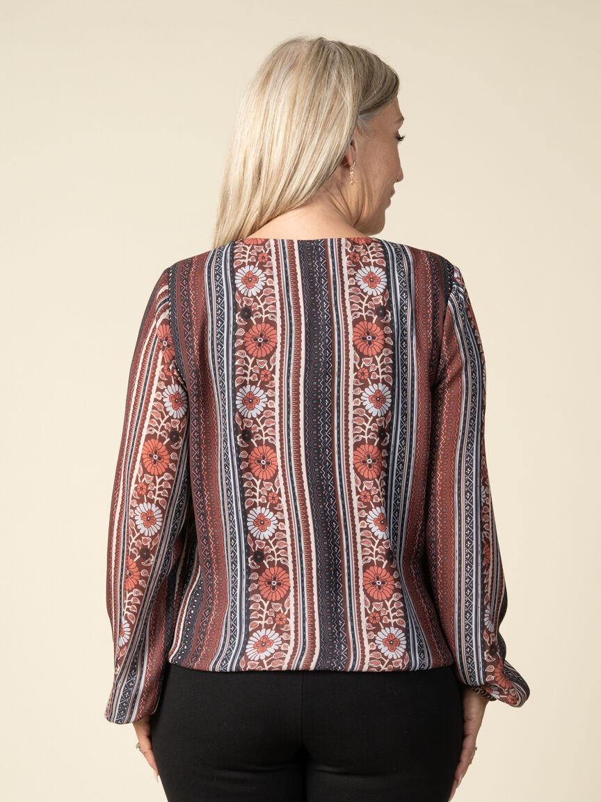 Balloon Sleeve Patterned Blouse