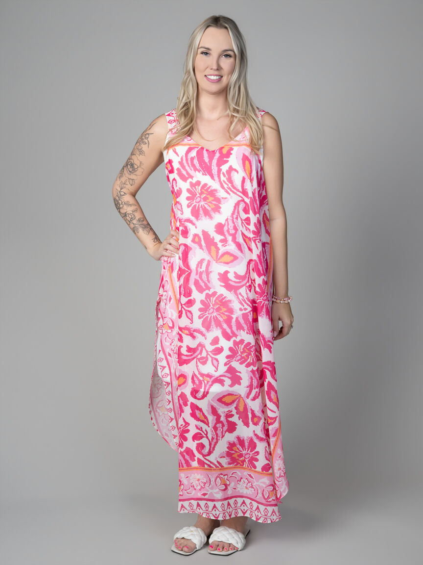 Sleeveless Sheer Overlay Midi Dress