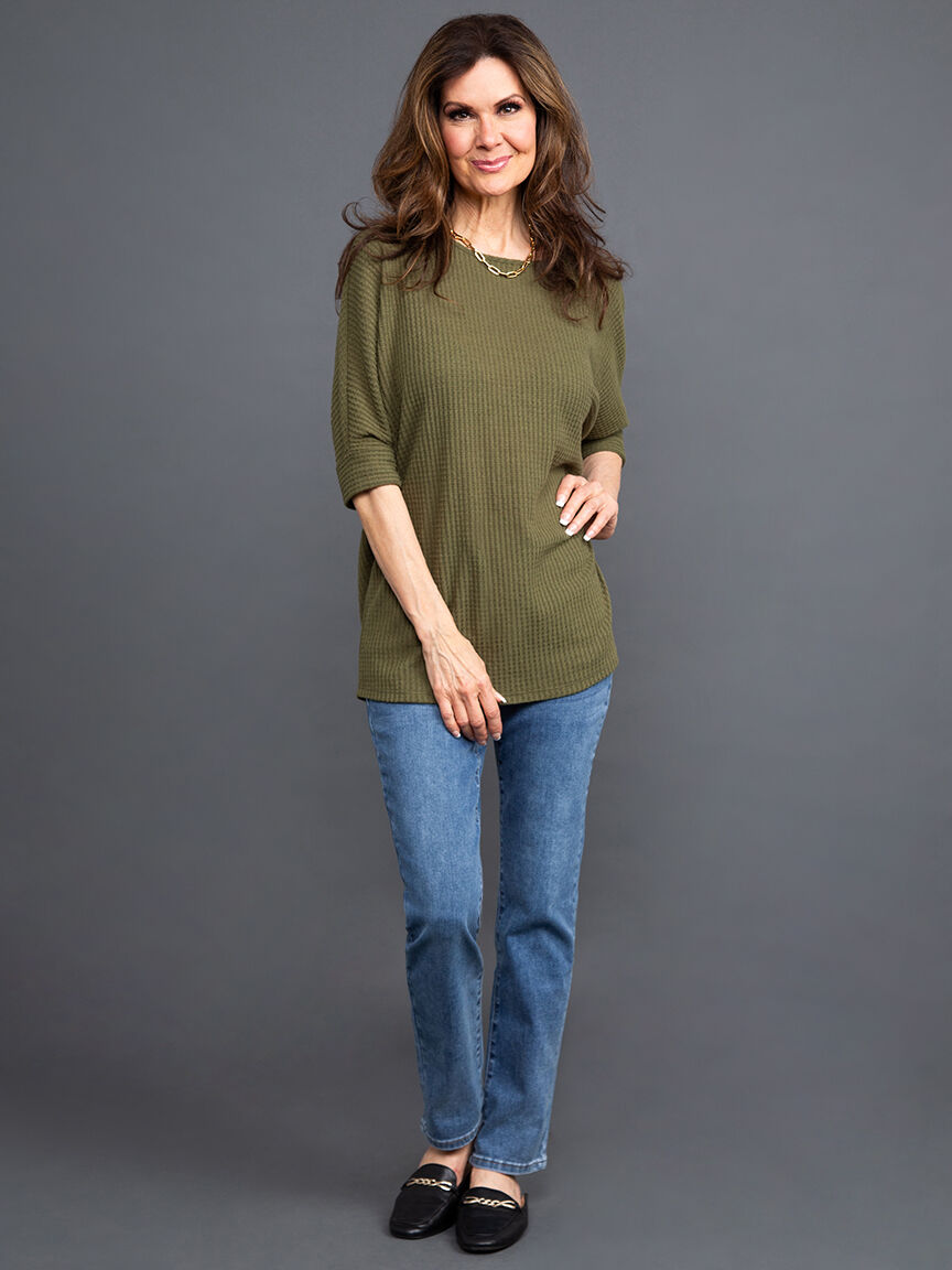 Short Dolman Sleeve Brushed Waffle Top Image 1