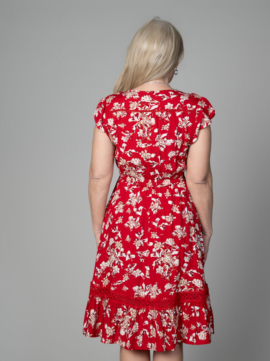 Short Sleeve Knee Length Dress With Smock Waist