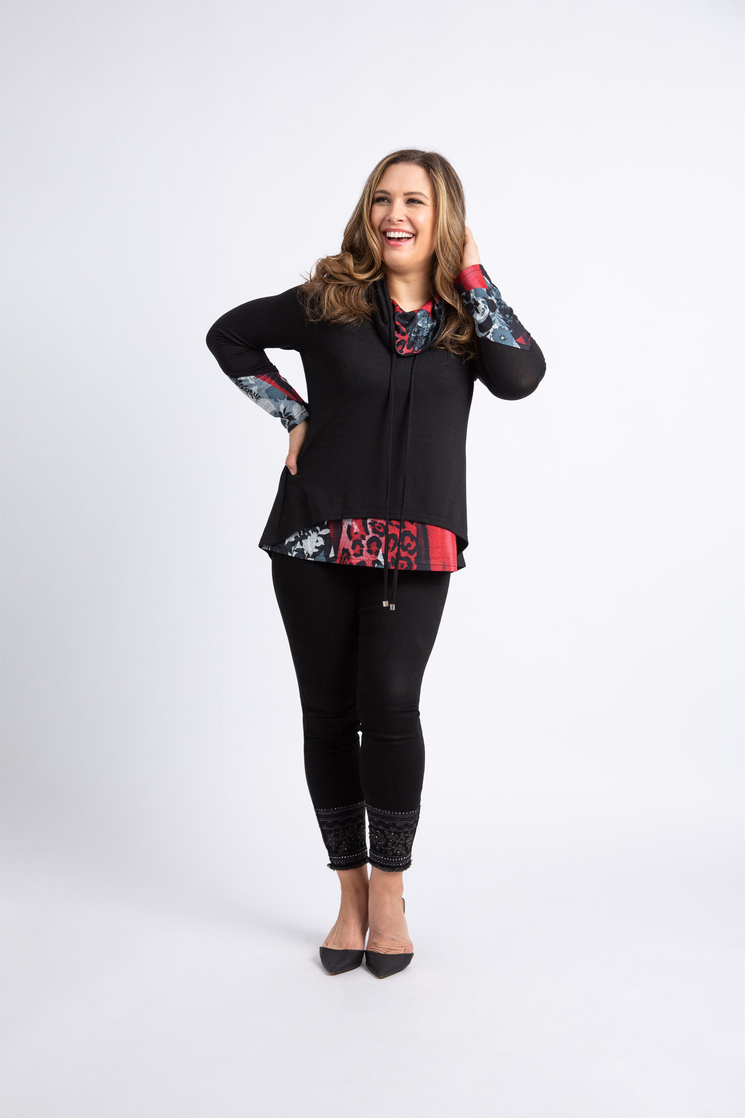 Drawstring Cowl Neck Layered Top  Image 1