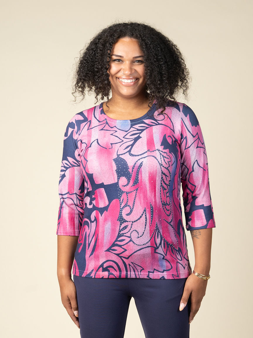 3/4 Sleeve Top With Hotfix