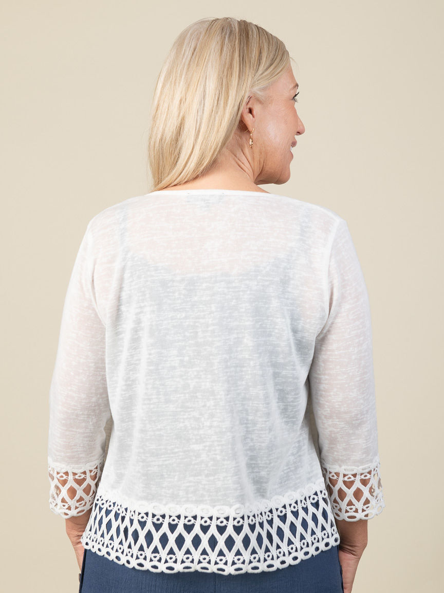 3/4 Sleeve Open Cardigan with Lace Detail Image 2