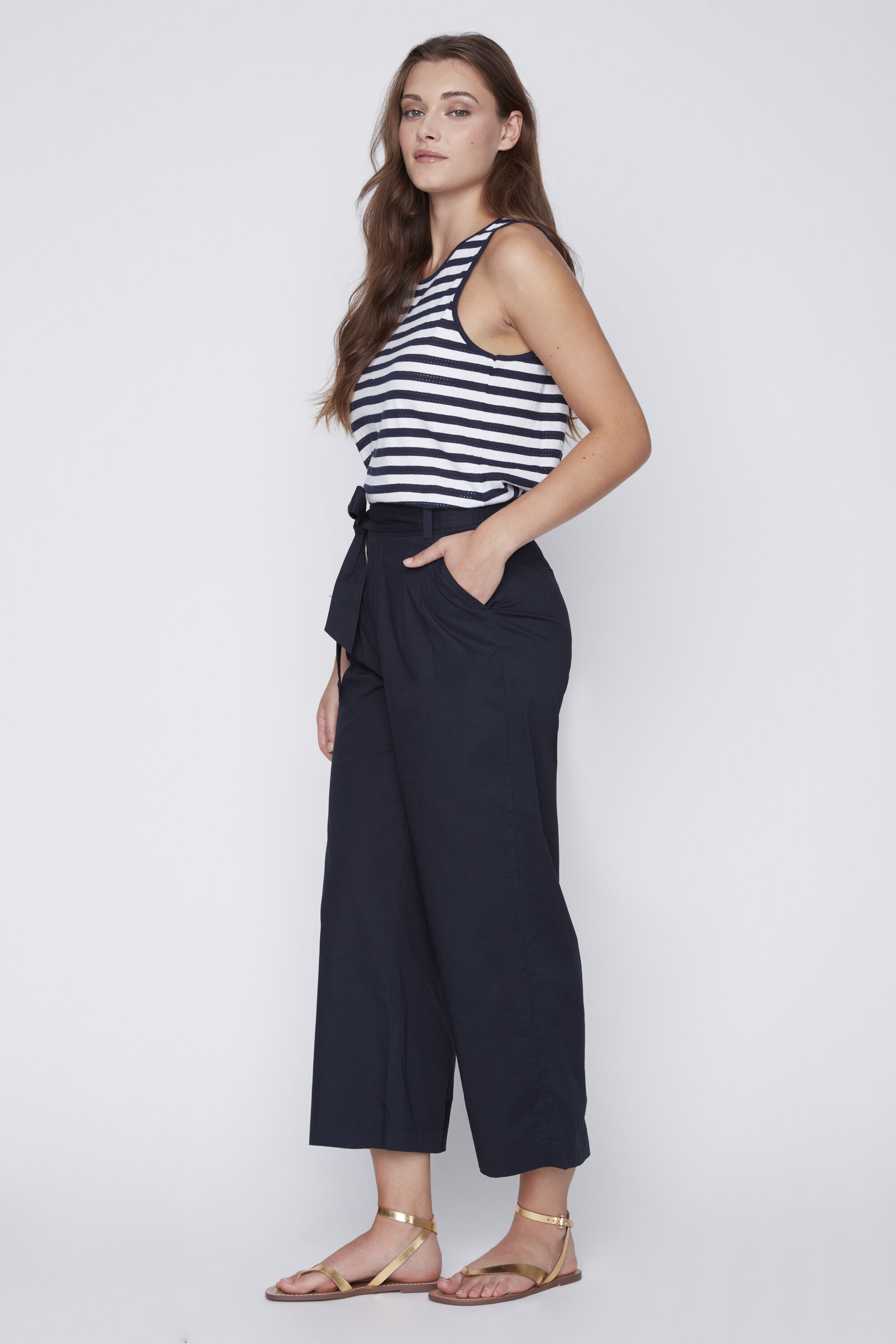Wide Leg Cropped Pant w/ Tie-Up Belt Image 3