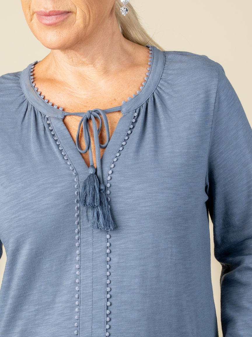 Long Sleeve Top wih Key Hole and Tassels Image 4