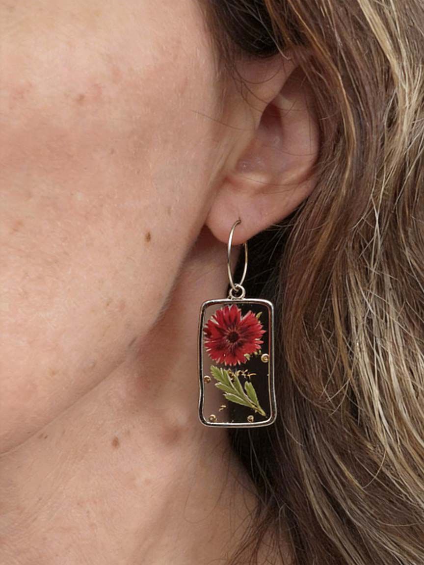 Hoop Earrings with Resin Flowers Hanging