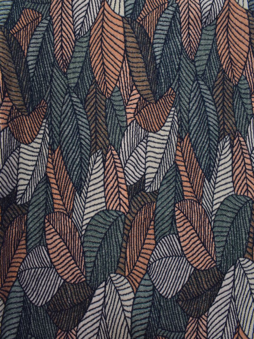 Bordered Leaf Print Tassel Scarf