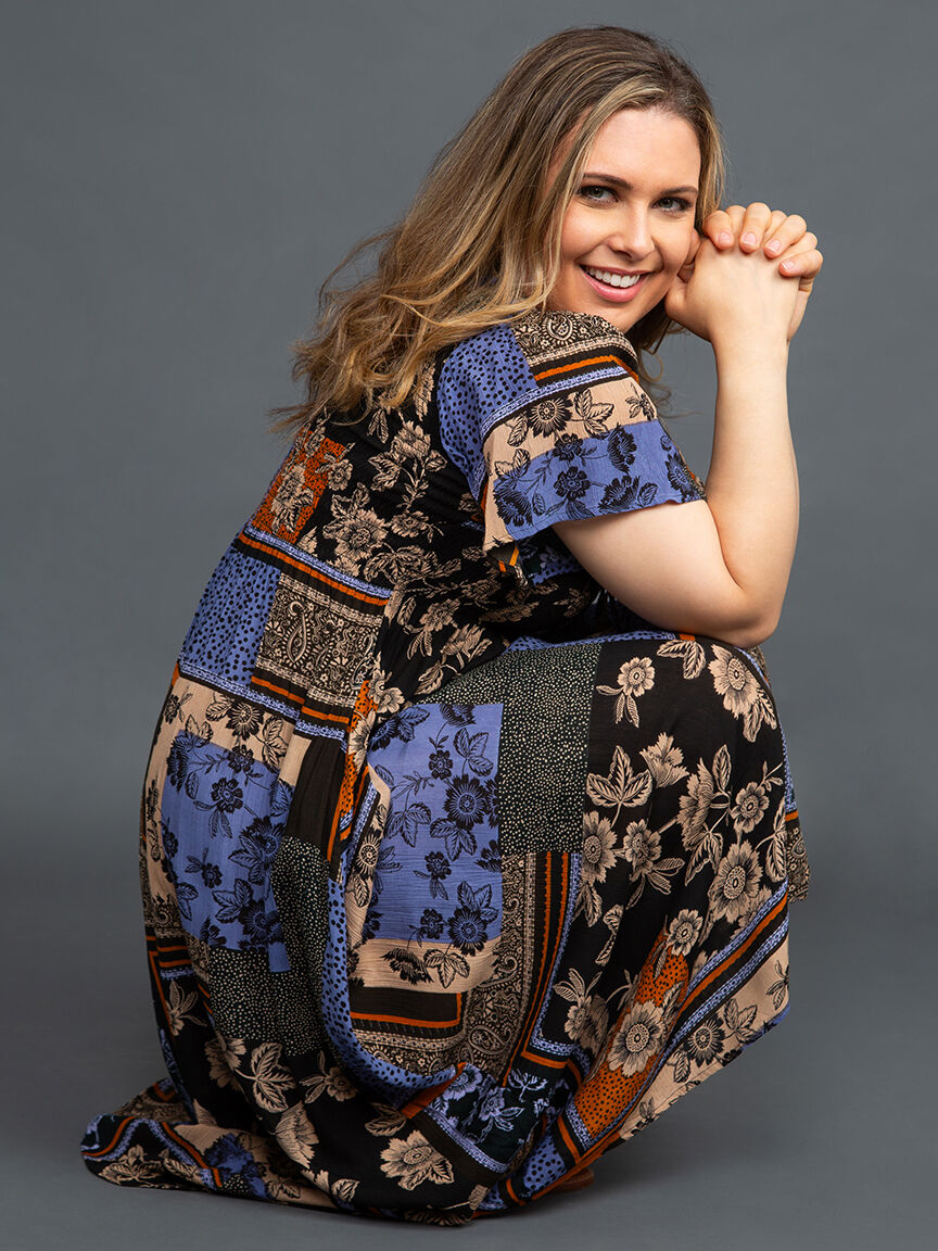 Floral Patchwork Flutter Sleeve Maxi Dress Image 5