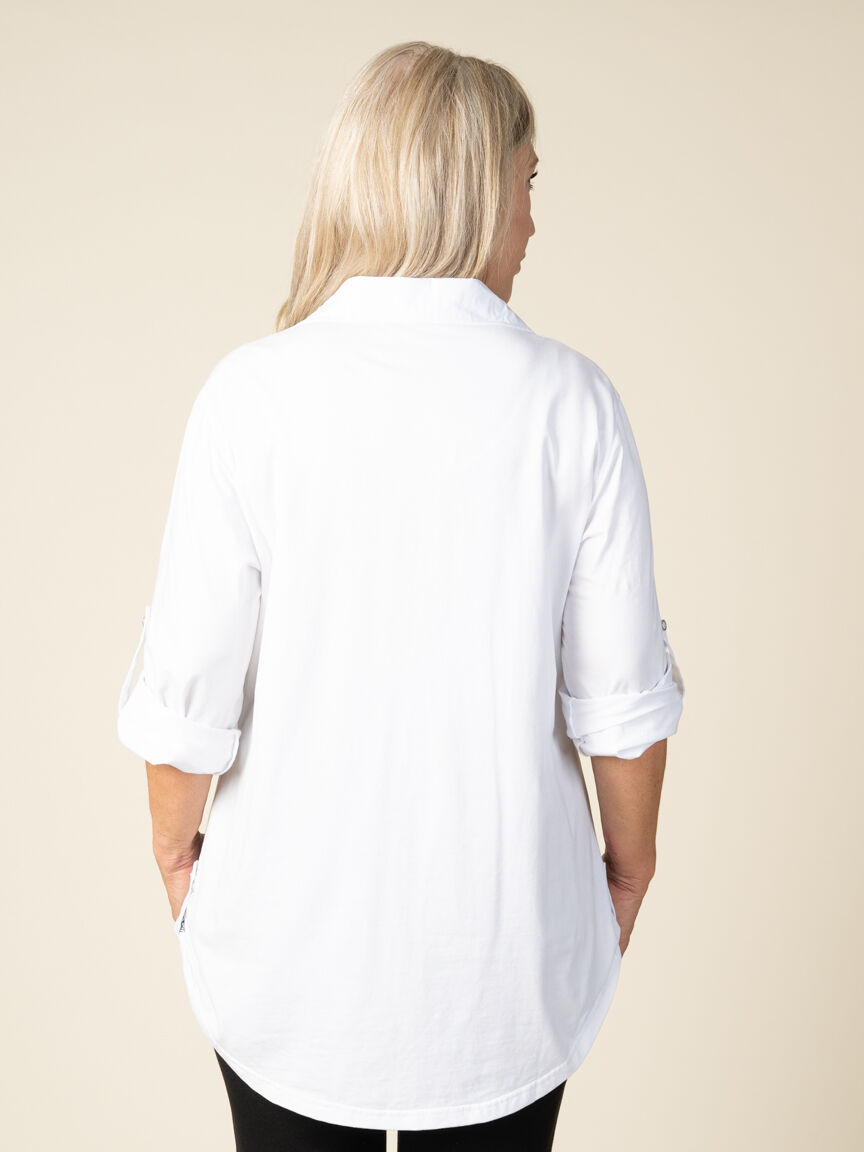 Long Sleeve Button-Up Blouse with Hotfix