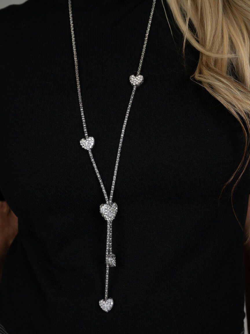 Rhinestone Heart Necklace & Earring Set