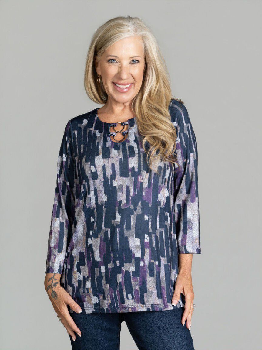3/4 Sleeve Double Ring Neck Top