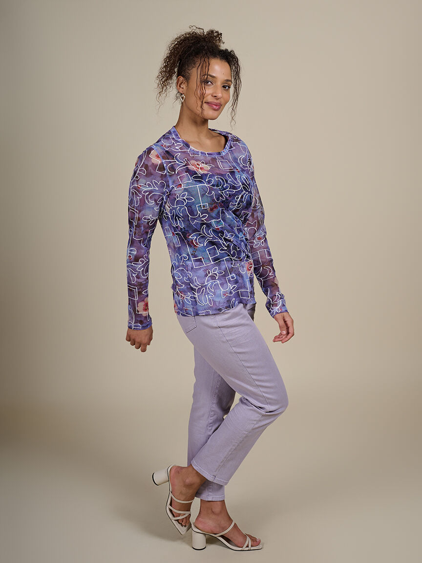 Long Sleeve Mesh Top with Embroidery  Image 3