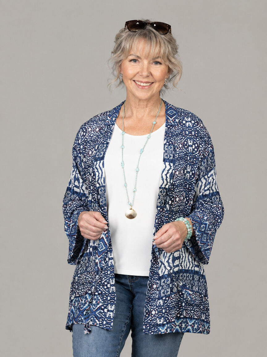 Thigh Length Kimono With Waist Tie