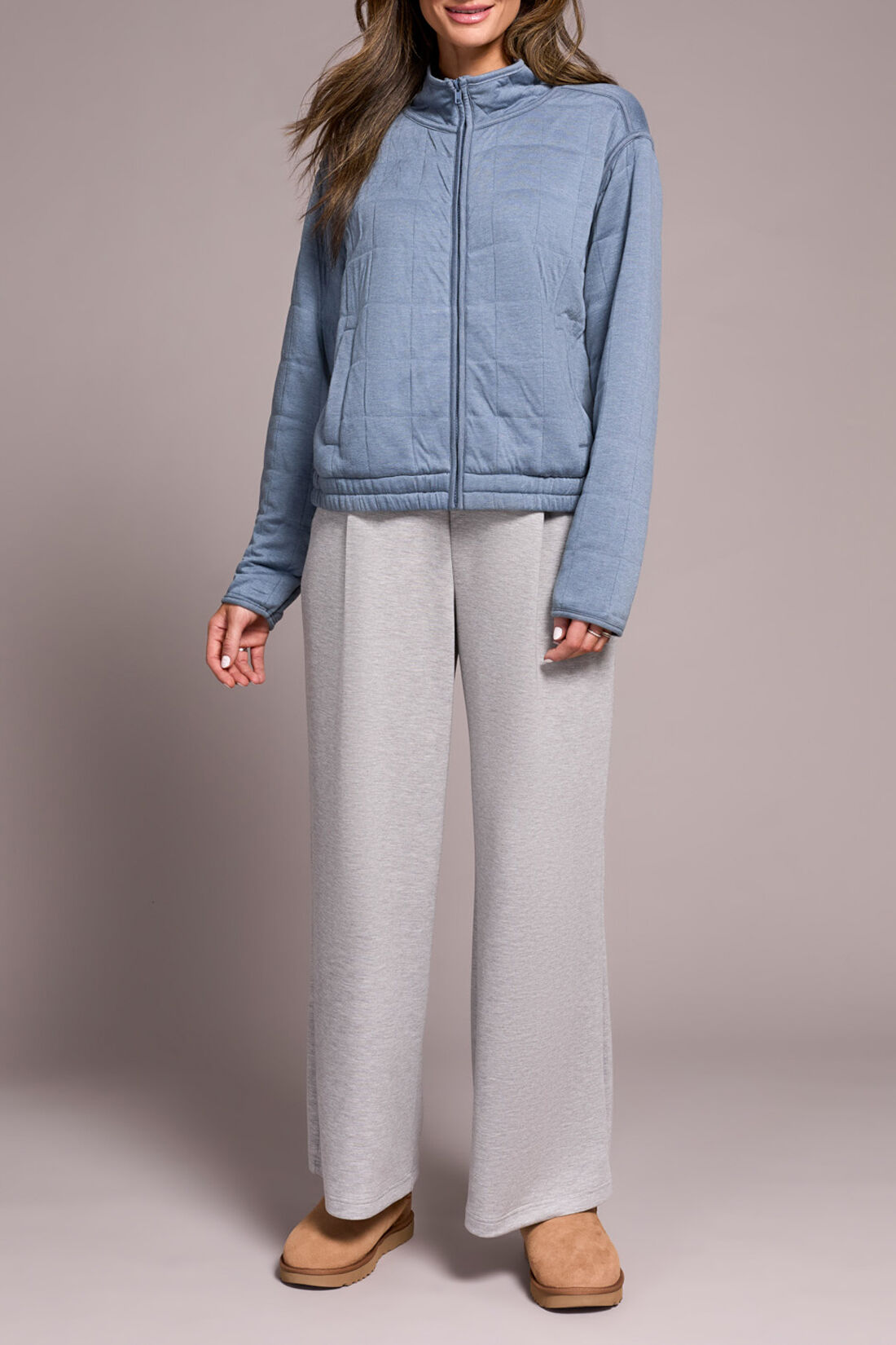 Long Sleeve Quilted Mock Neck Zip Front Jacket