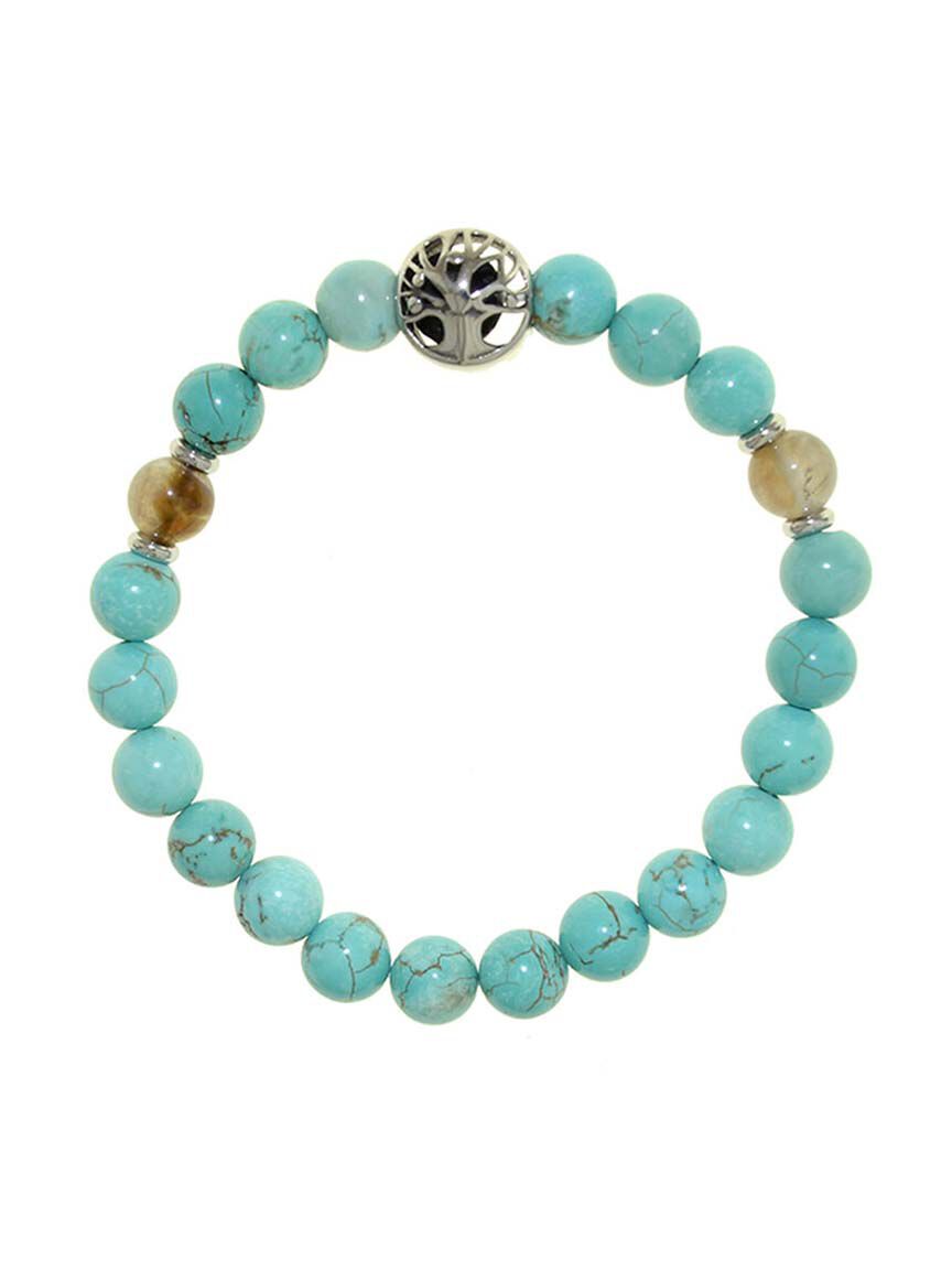 Marble Bead Elastic Bracelet With Tree Charm