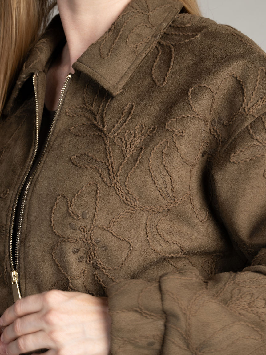Faux Suede Collared Jacket