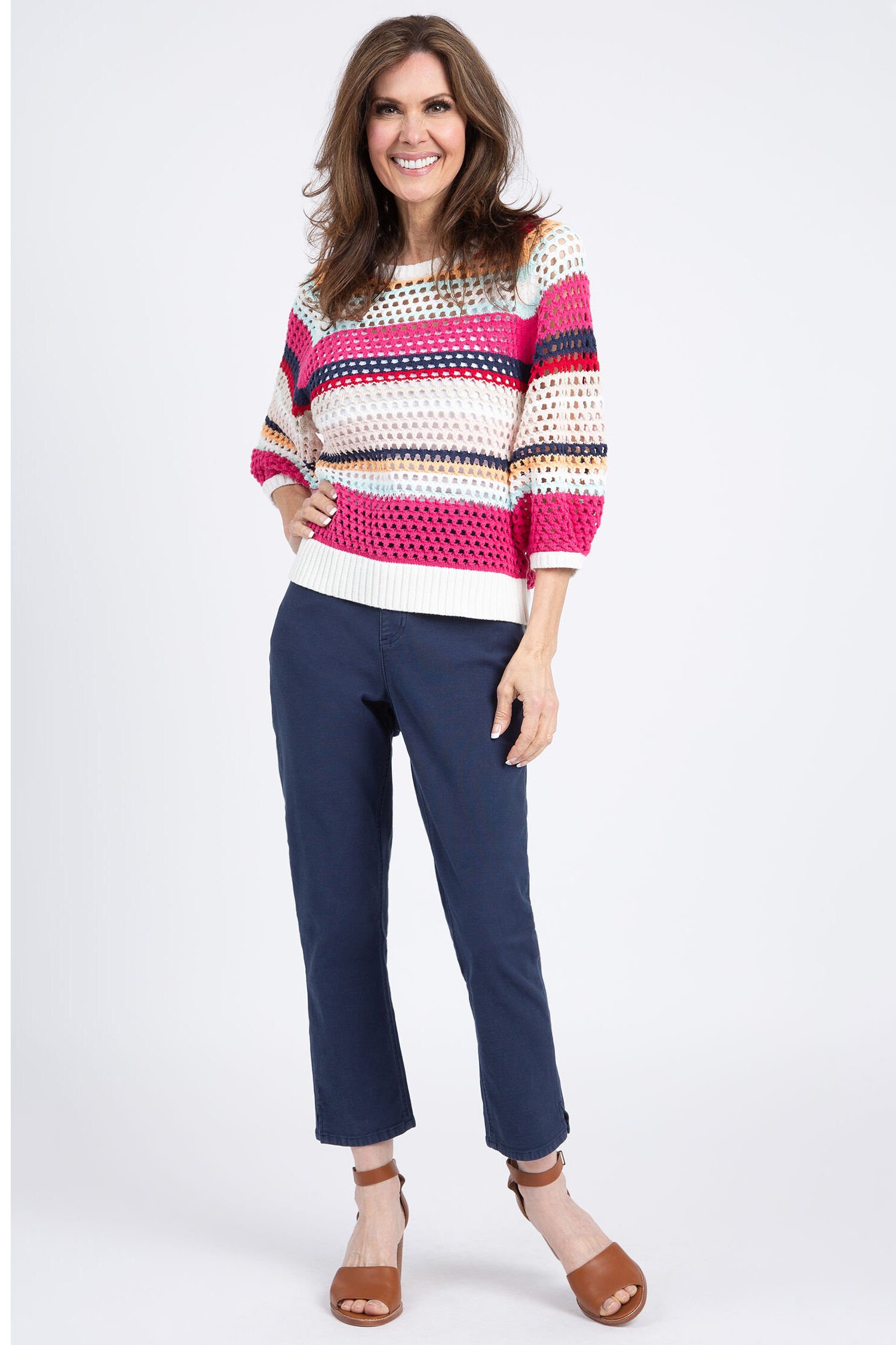 Cotton &frac34; Sleeve Sweater, Red