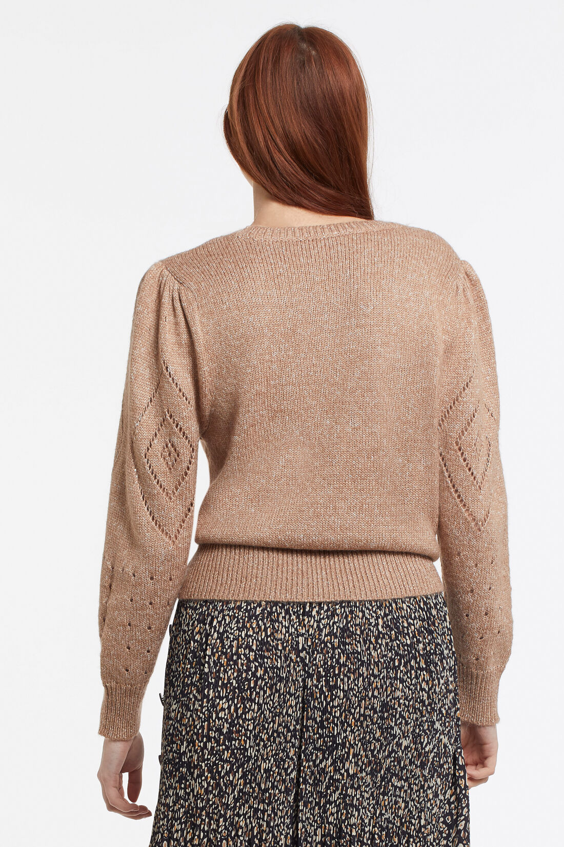 Jeweled Gem Eyelet Victorian-Sleeve Sweater Image 2