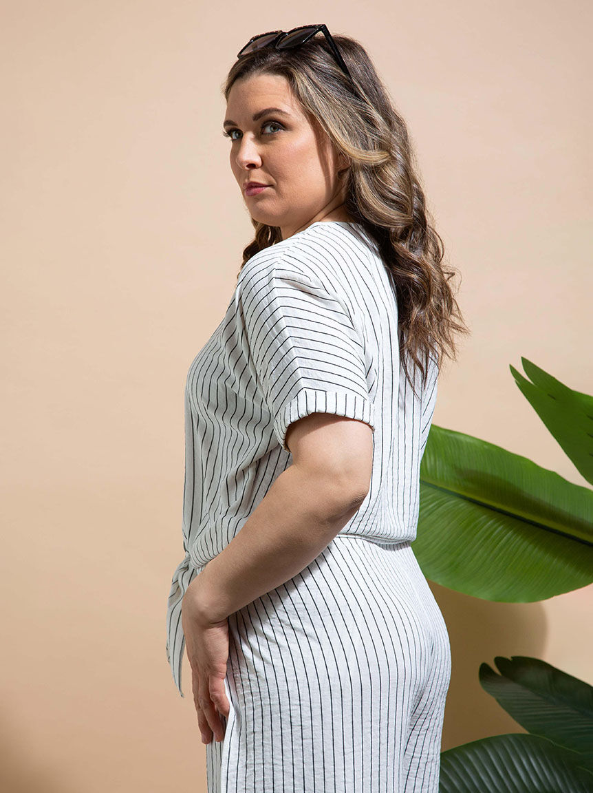 Dolman Sleeve Front Tie Striped Blouse Image 3