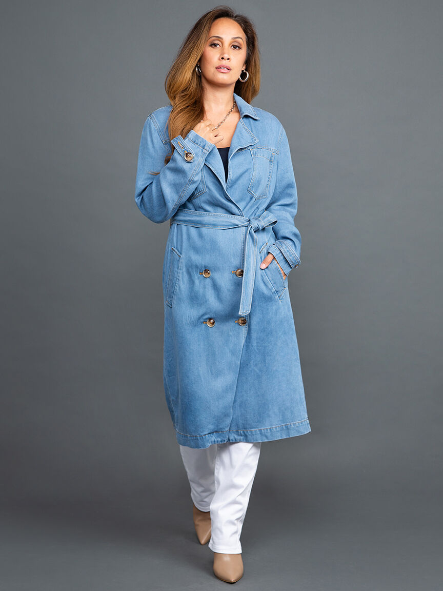 Double Breasted Denim Trench Coat Image 4
