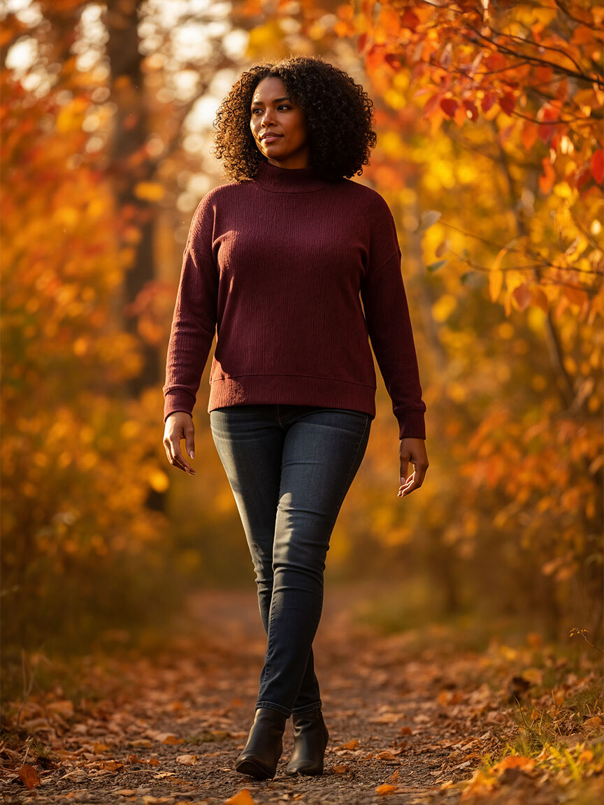 Cinkle Drop Shoulder Mock Neck Top