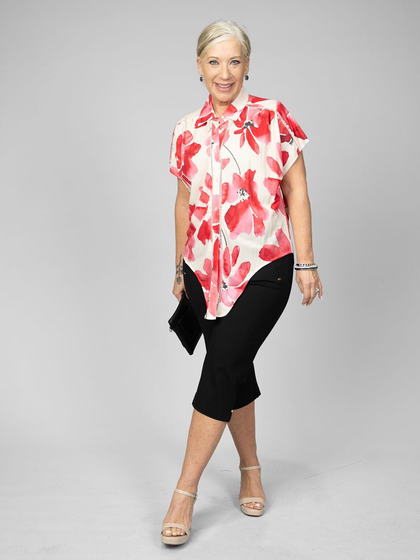 Collared Button-Up Top With Front Tie