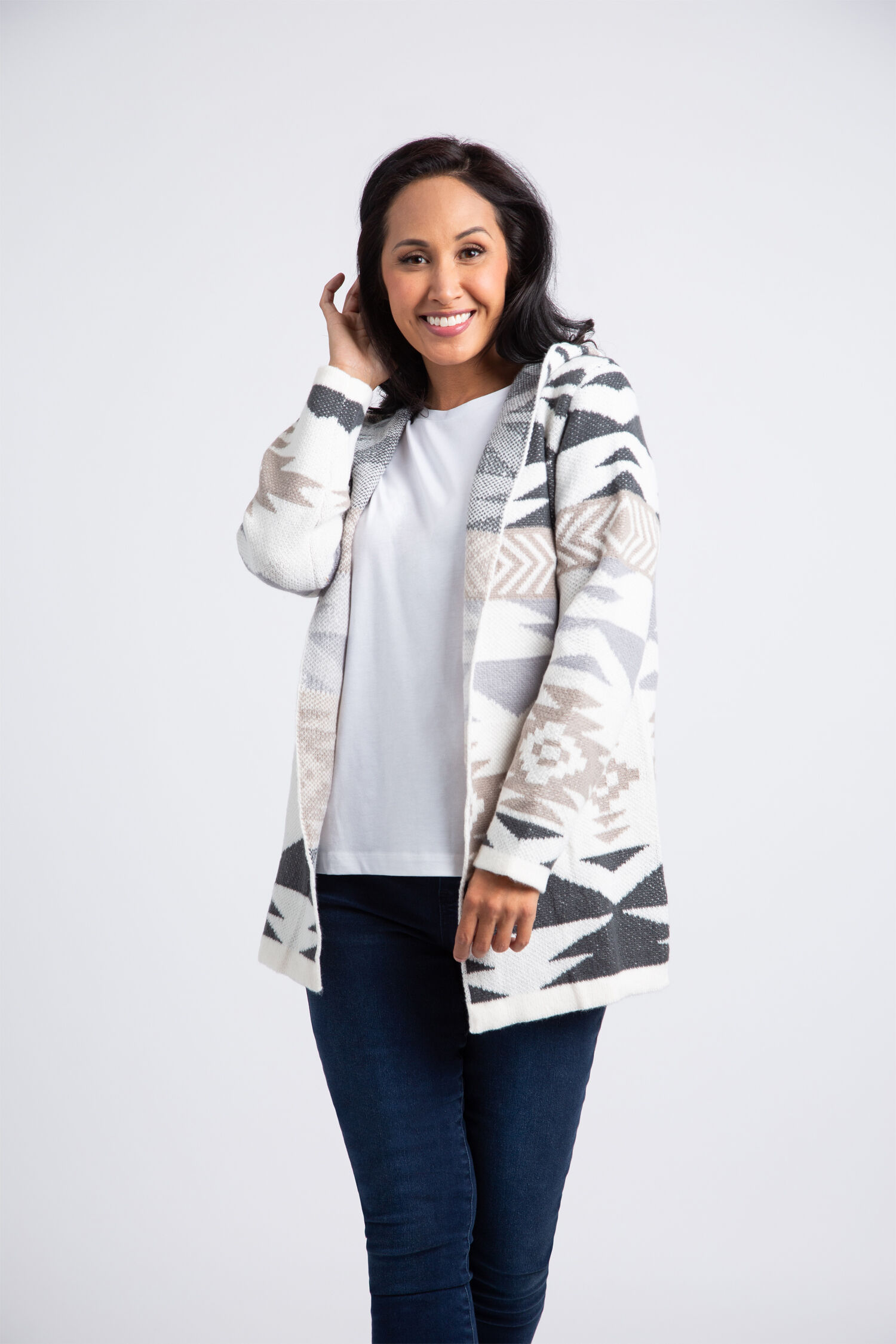 Aztec Print Hooded Cardigan  Image 1