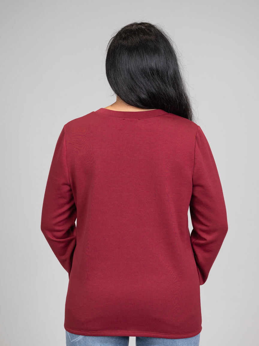 Long Sleeve V-Neck Waffle Knit Sweater 