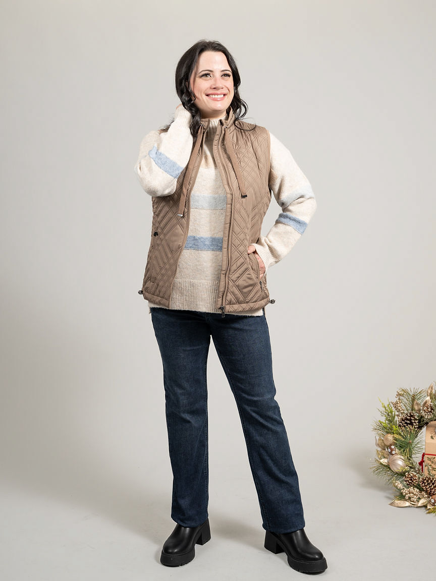 Diamond Print Zip Up Vest With Pockets