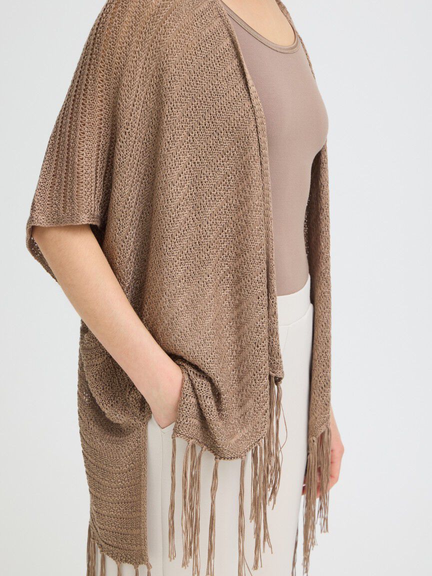 Open Knit Fringe Poncho
