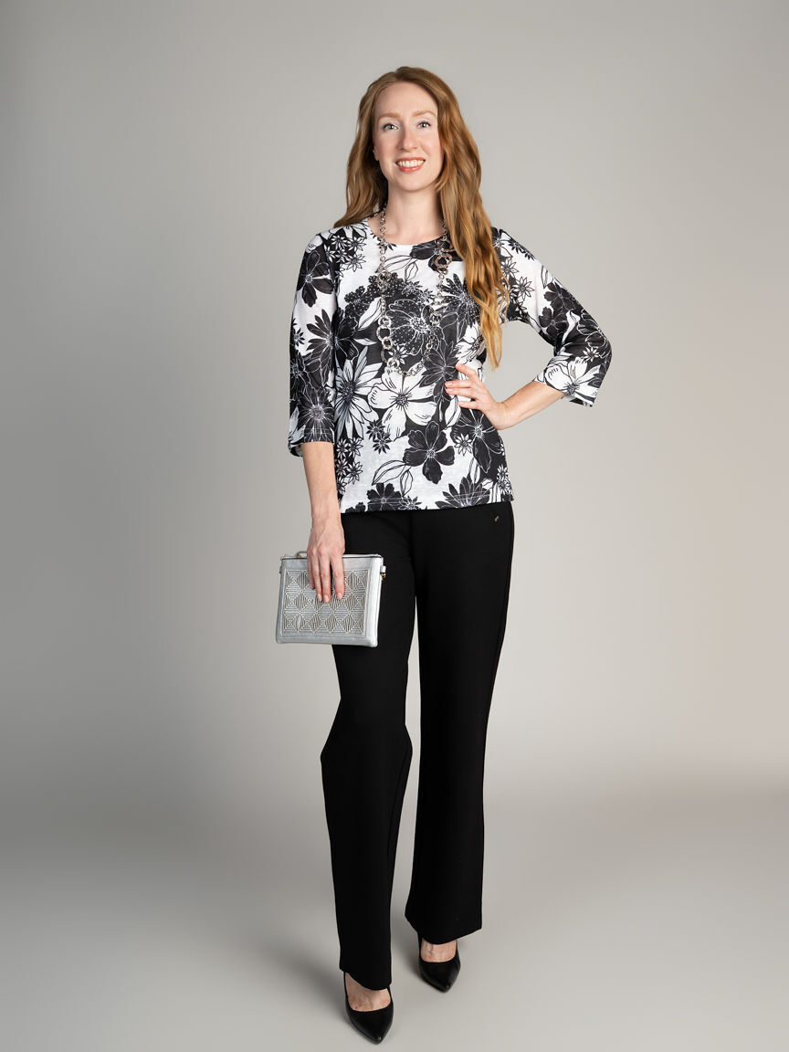 3/4 Sleeve Floral Print Top With Hotfix