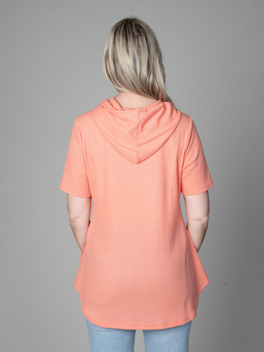 Short Sleeve Waffle Knit Tunic With Hood Image 4