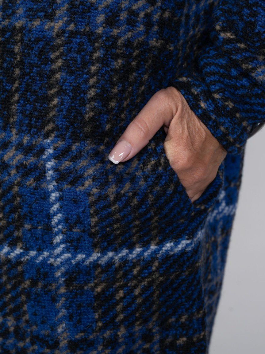 Knit Plaid Notch Collar Shacket