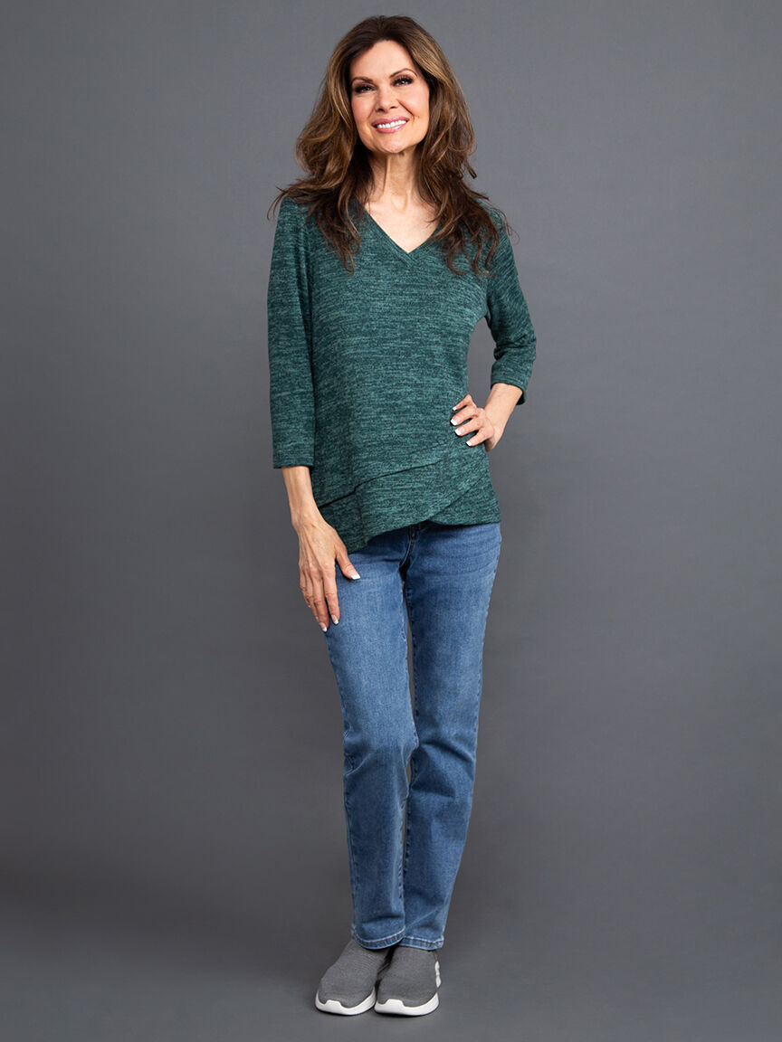 &frac34; Sleeve Top w/ Asymmetrical Hem Image 1