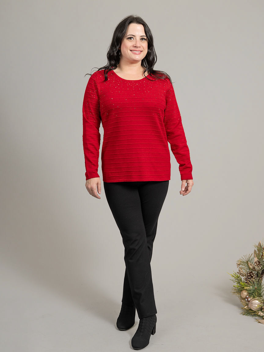 Long Sleeve Ribbed Crew Neck Sweater