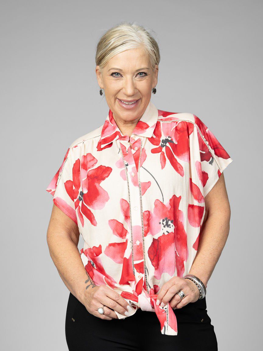 Collared Button-Up Top With Front Tie