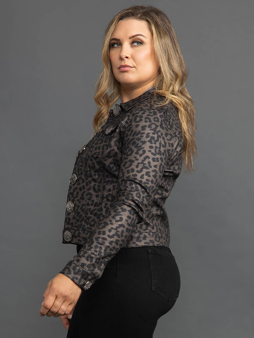 Animal Print Button-Up Jacket Image 3