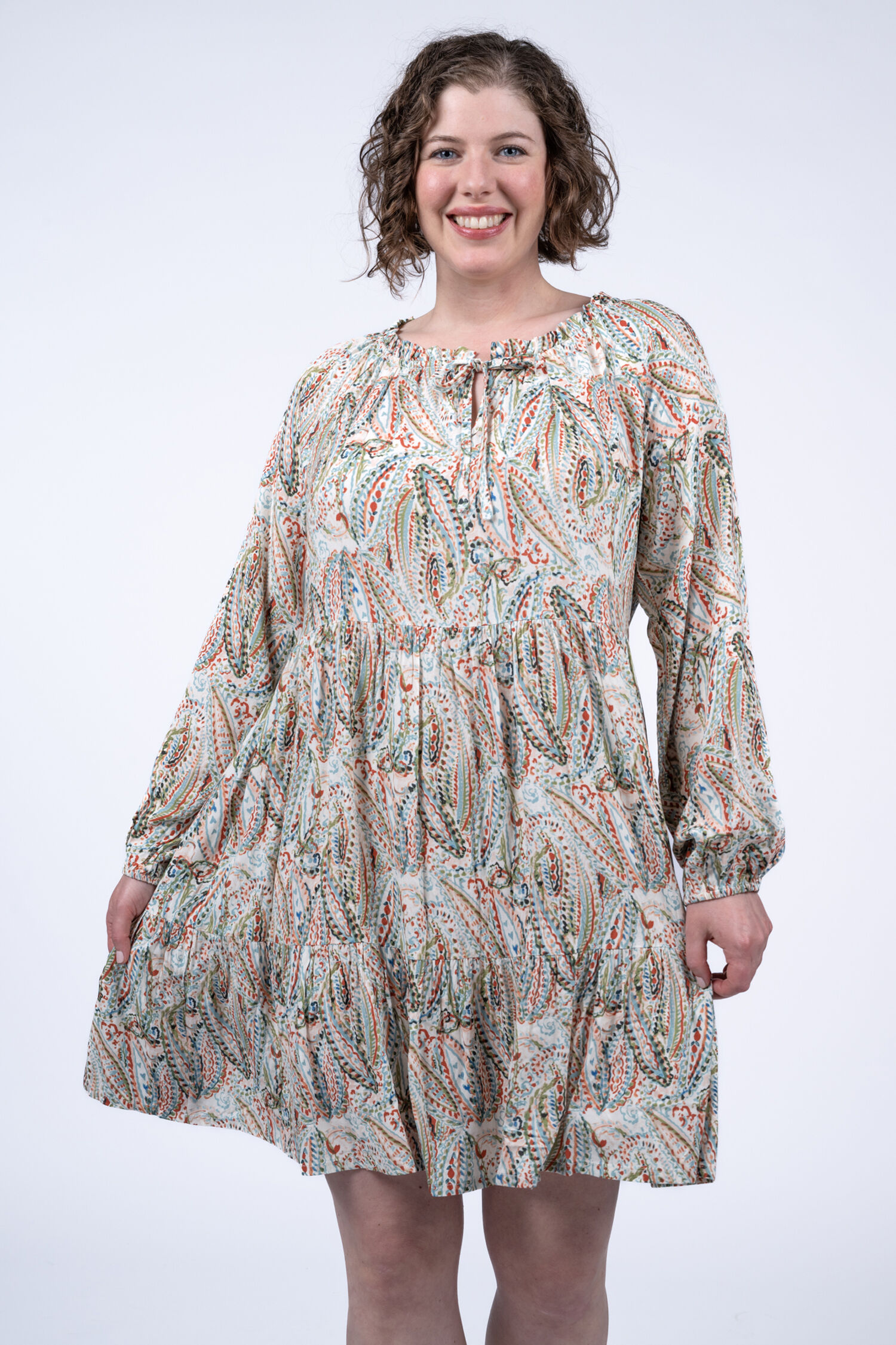 Long Sleeve Knee-Length Paisley Dress Image 1