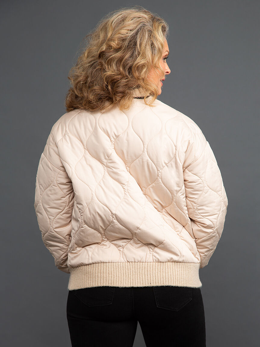 Quilted Jacket w/ Cable Knit Trim Image 4