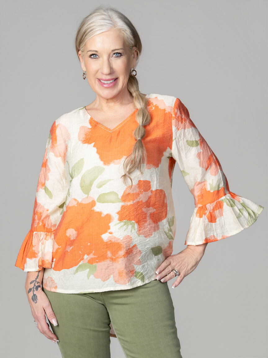 3/4 Sleeve High-Low Blouse