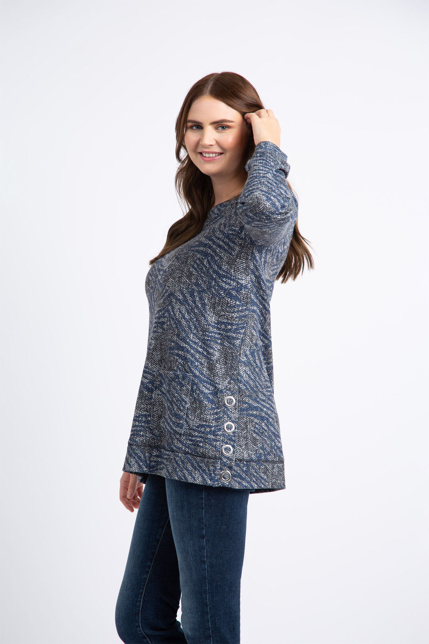 Long Sleeve Knit Sweater w/ Side Snaps  Image 3
