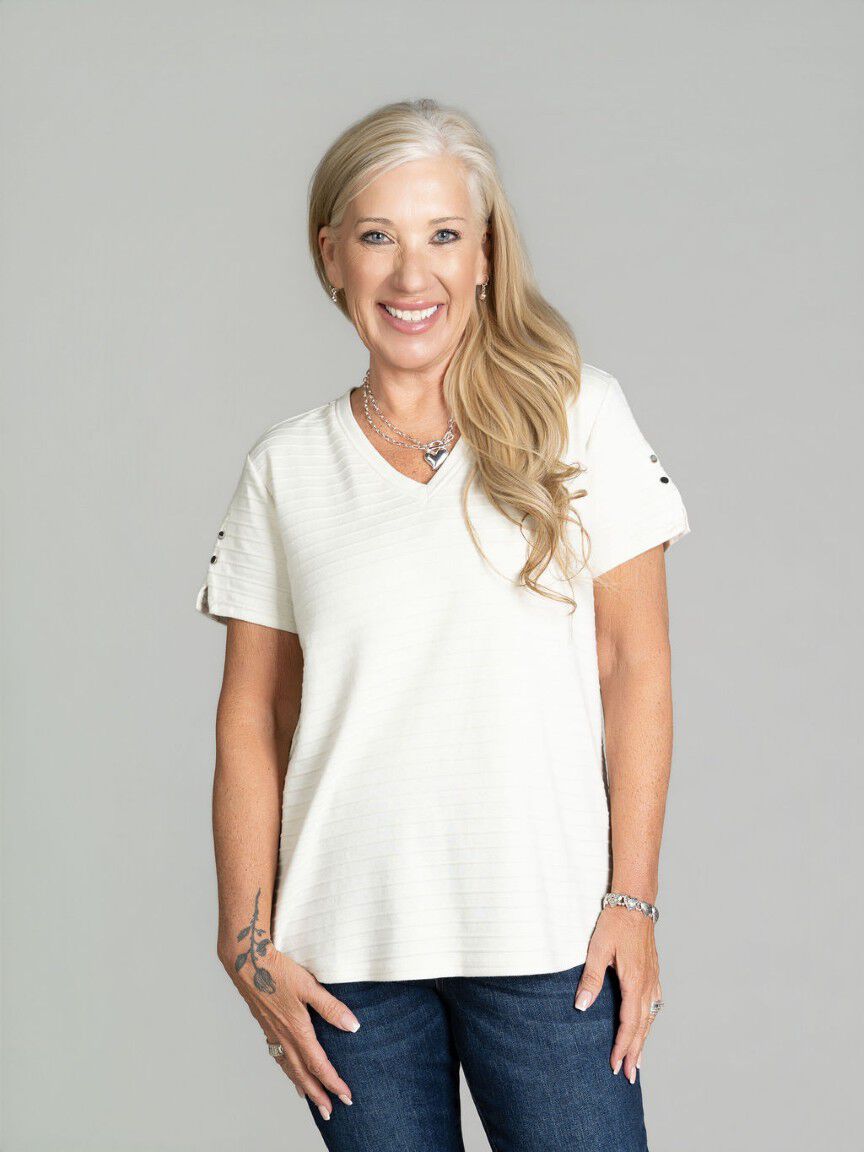 Textured Stripe V-Neck Top