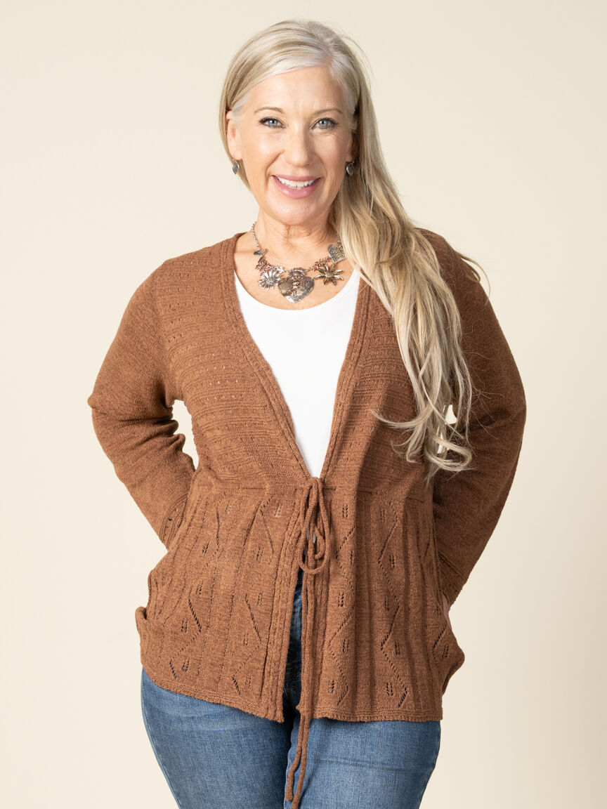Long Sleeve Open Front Knitted Cardigan Image 2