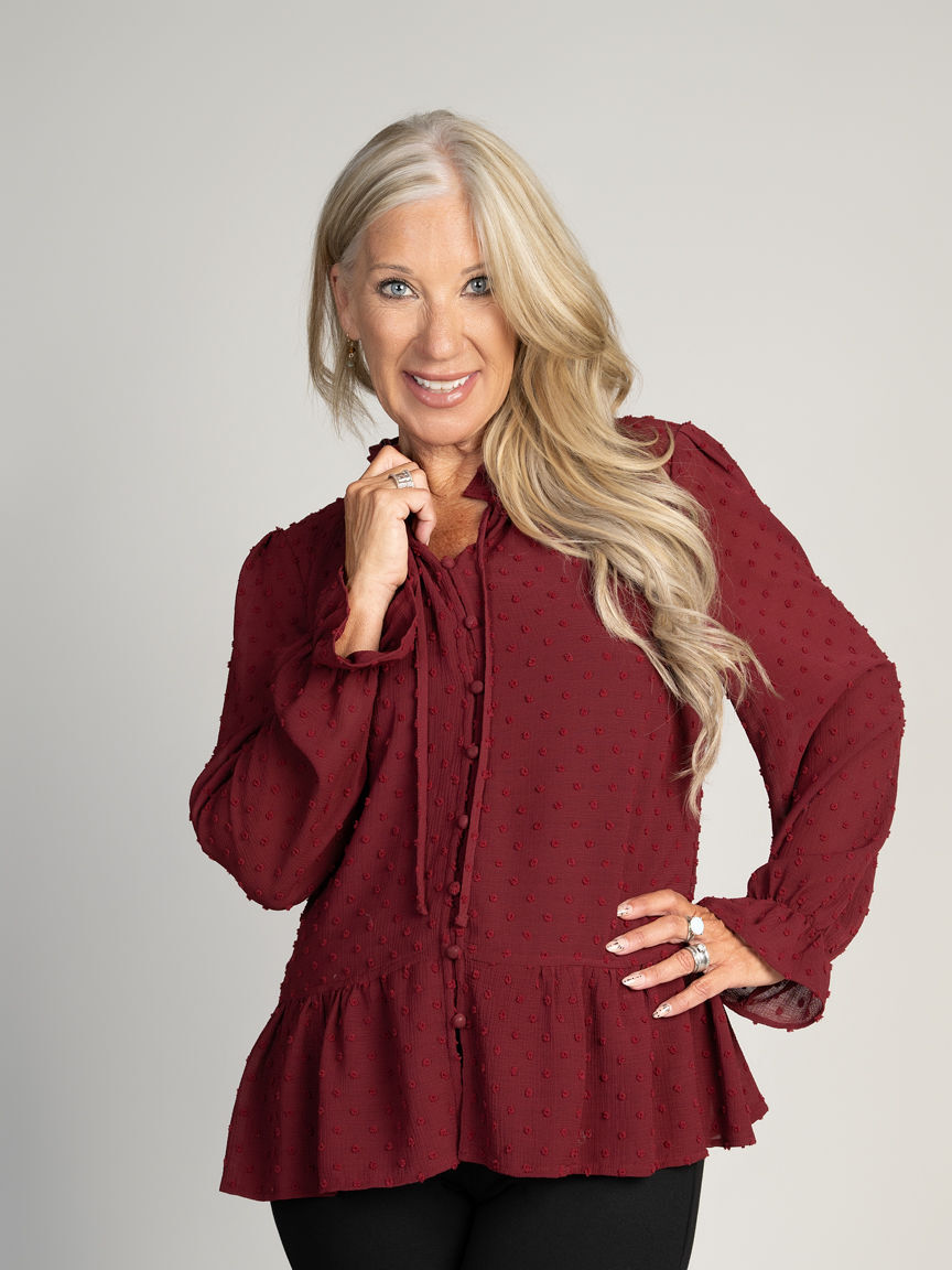 Sheer Swiss Dot Ruffle Blouse